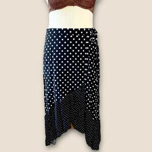 Torrid Polka Dot Faux Wrap Ruffled Maxi Skirt High Low Size 1X 14/16 Black White